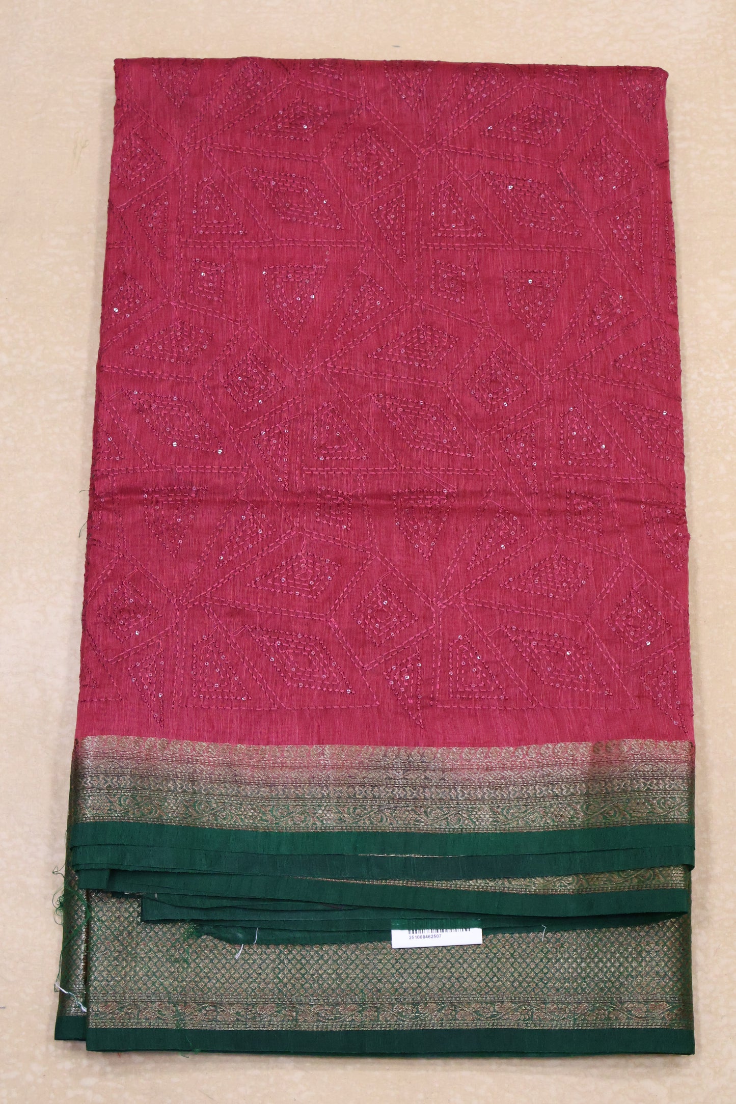 Bamboo Silk Saree-Rani Pink Geometric