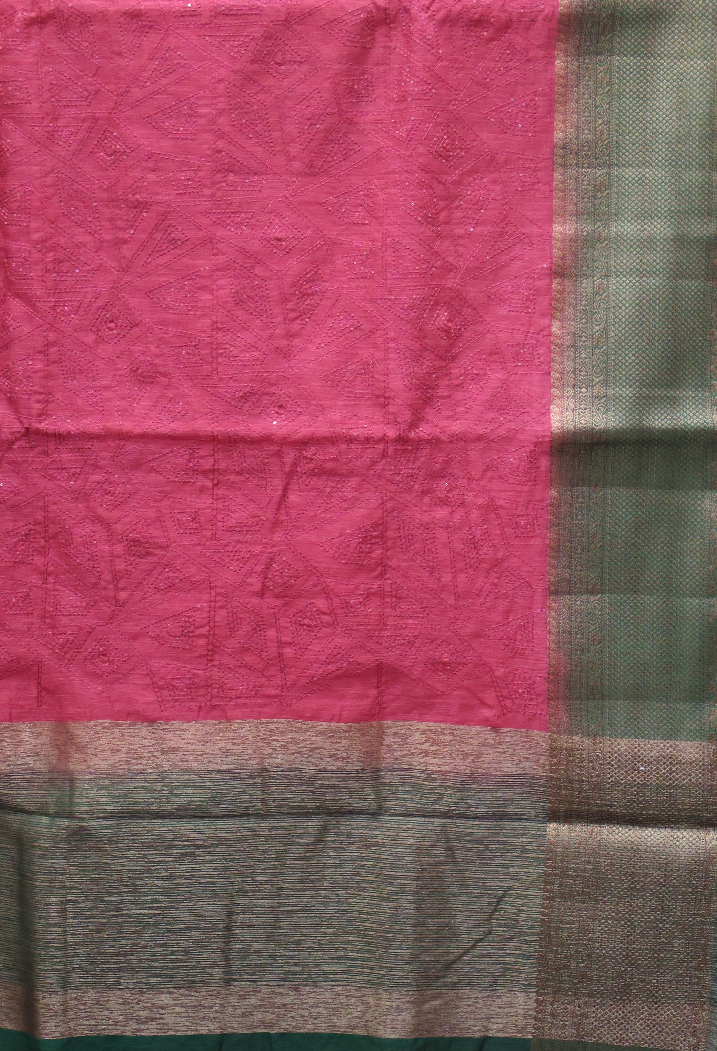 Bamboo Silk Saree-Rani Pink Geometric