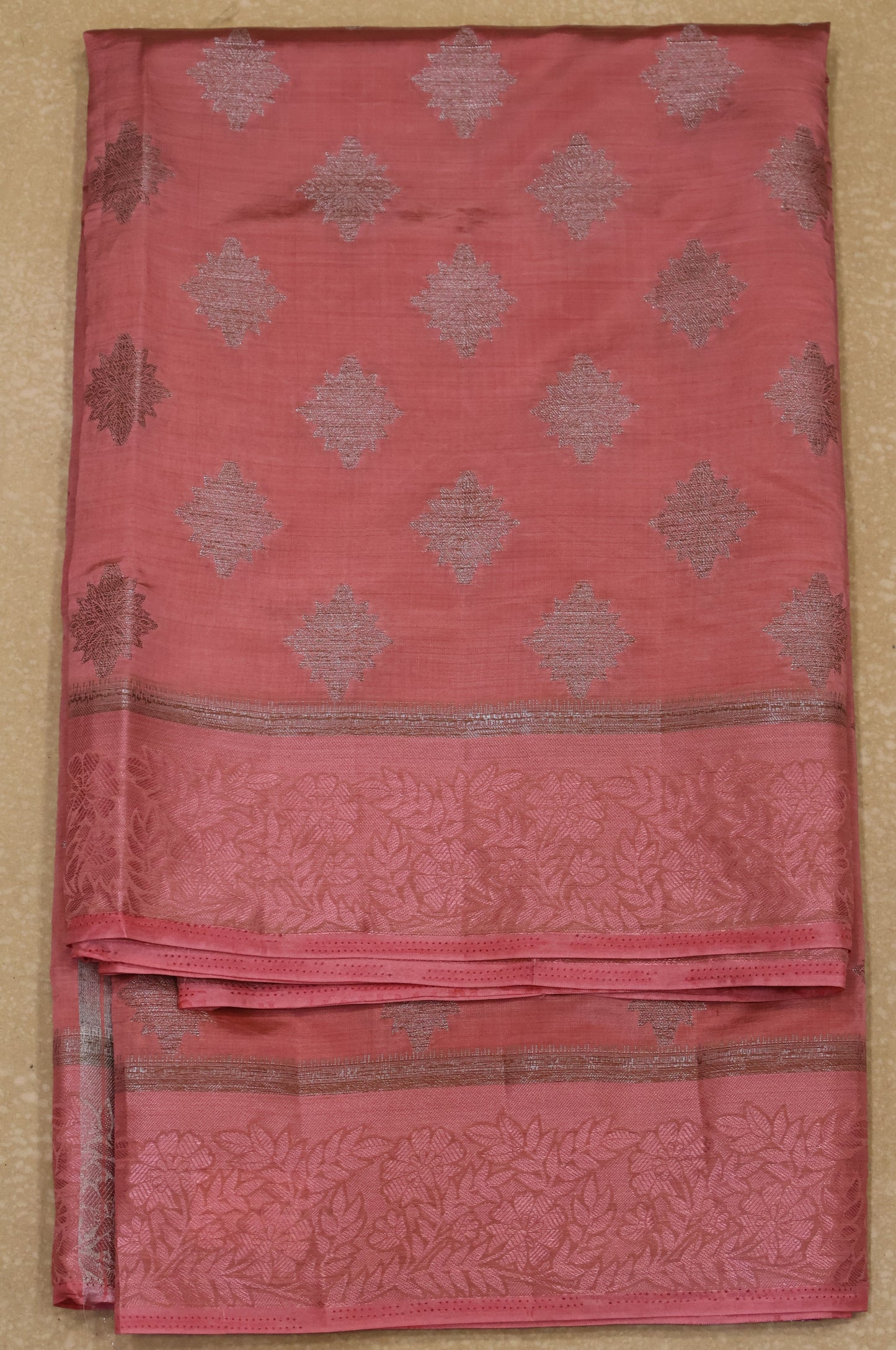 Semi Tussar Saree-Pastle Pink Kolam Pattern