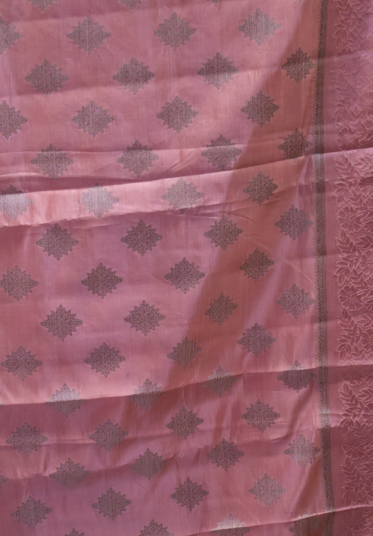 Semi Tussar Saree-Pastle Pink Kolam Pattern