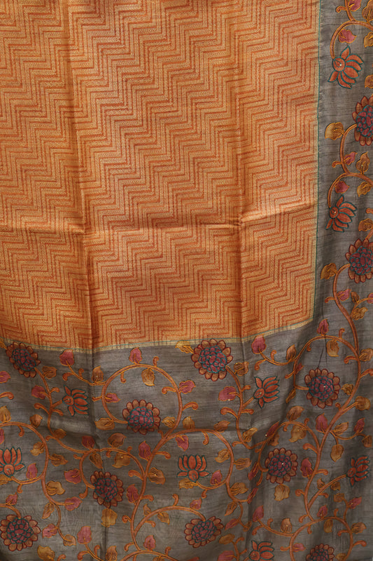 Fushion Kanjivaram Silk Saree-Orange Zig Zag Zari Work