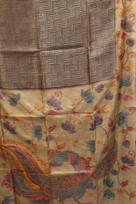 Fushion Kanjivaram Silk Saree-Wine Zig Zag Work