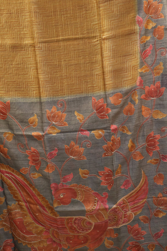Fushion Kanjivaram Silk Saree-Mustard Zig Zag Work