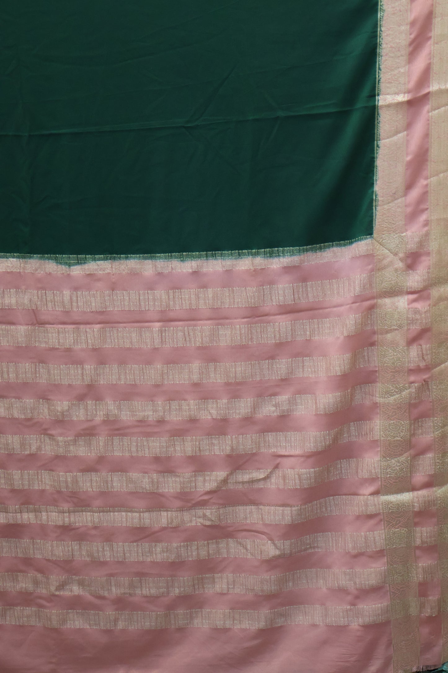 Semi Mysore Silk Saree-Green Dusky Rose