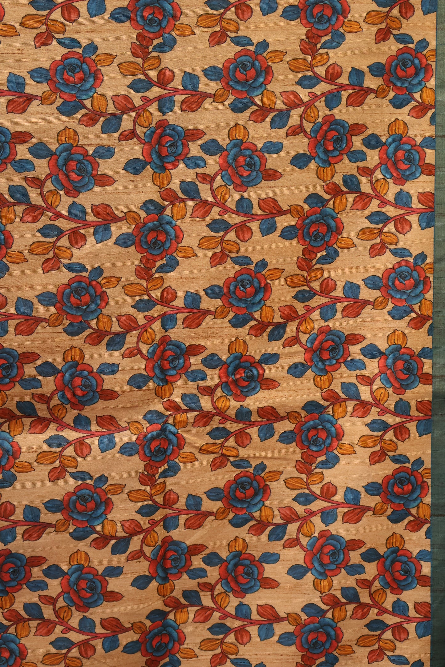 Semi Tussar Saree - Blue Lehariya Cutwork