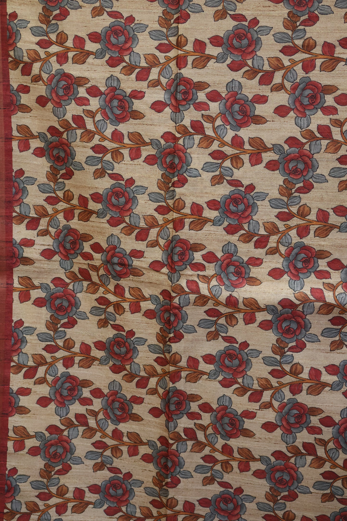 Semi Tussar Saree - Maroon Lehariya Cutwork