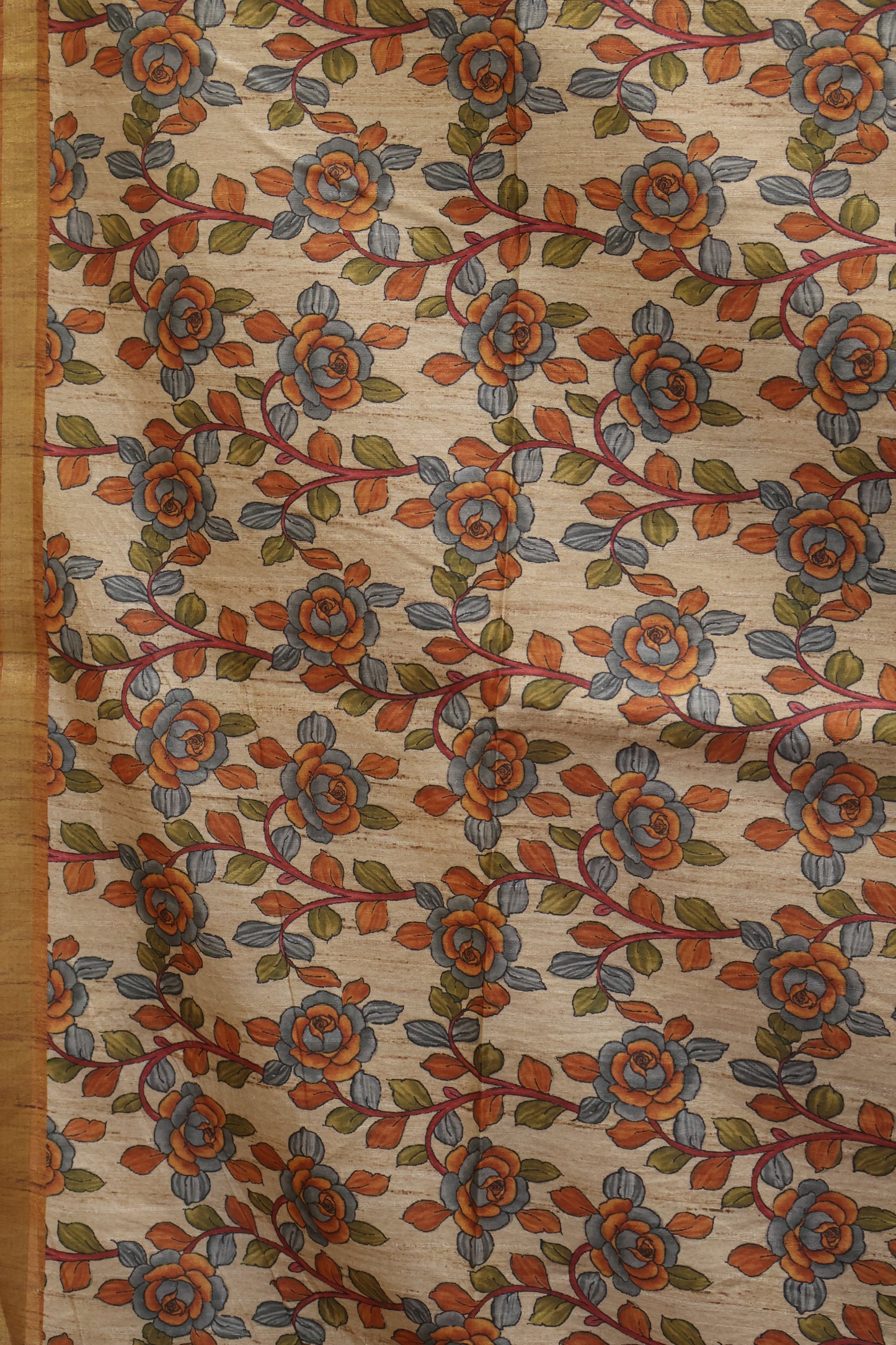 Semi Tussar Saree - Mustard Lehariya Cutwork