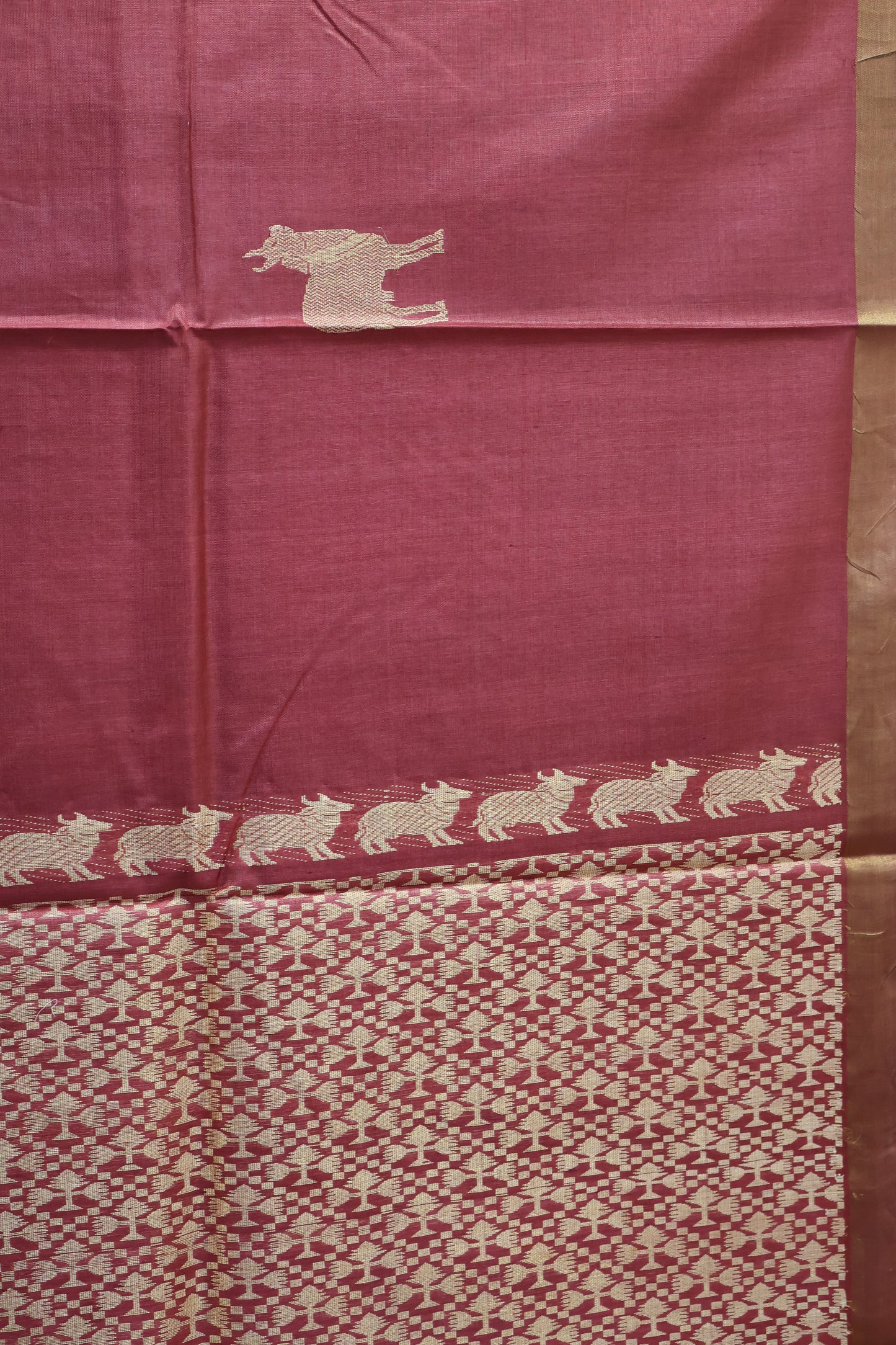 Pure Tussar Saree -Maroon Pichwai Zari