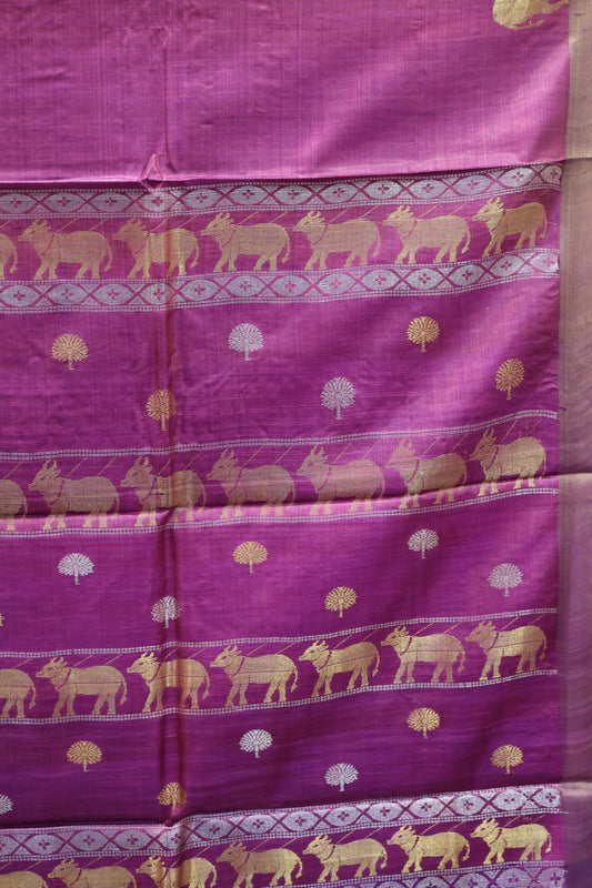 Pure Tussar Saree - Purple Twin Pichwai Zari