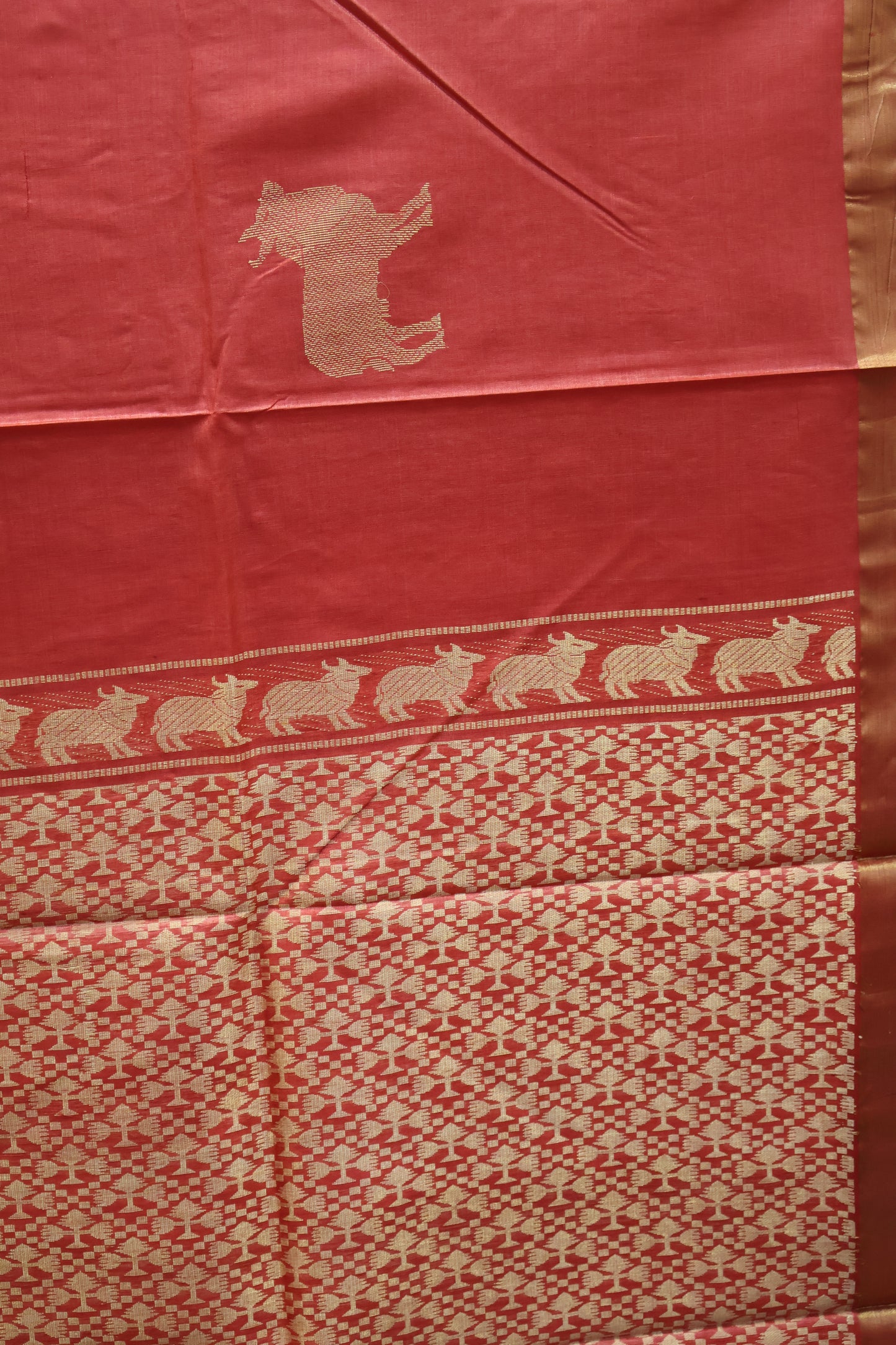 Pure Tussar Saree - Red Pichwai Zari