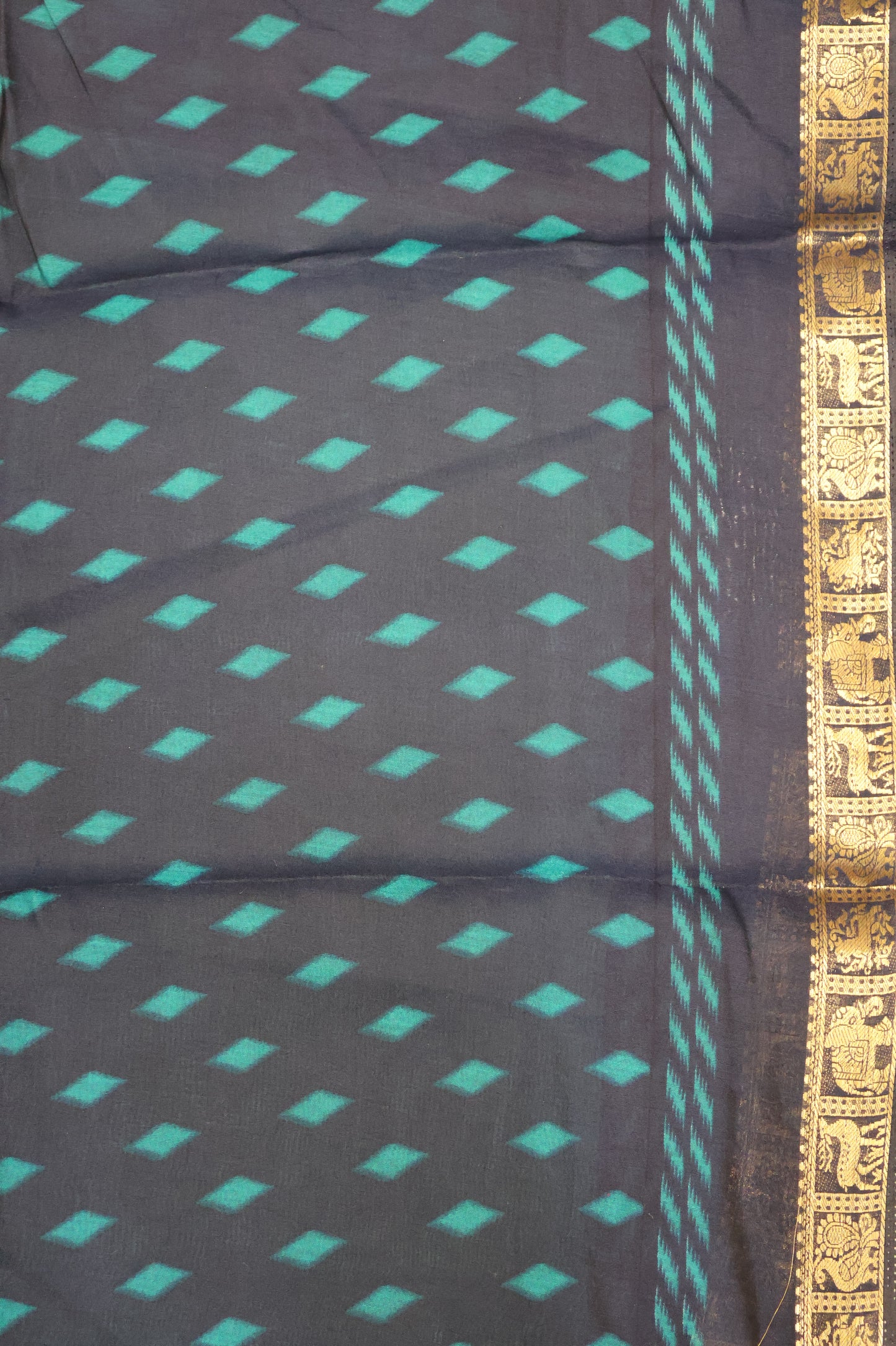 Malai Cotton Saree-Peacock Green Pichwai Print