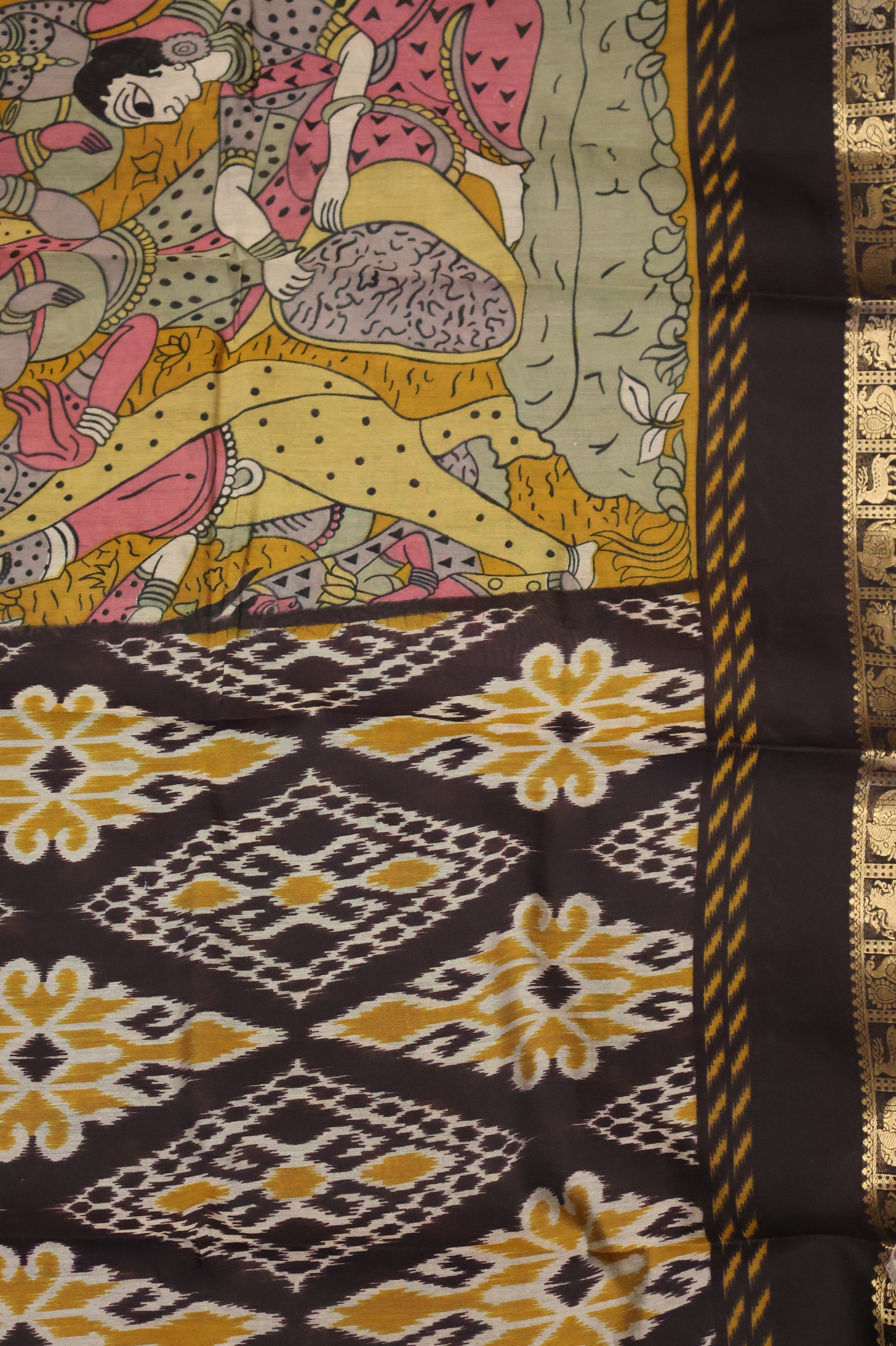 Malai Cotton Saree-Mustard Pichwai Print