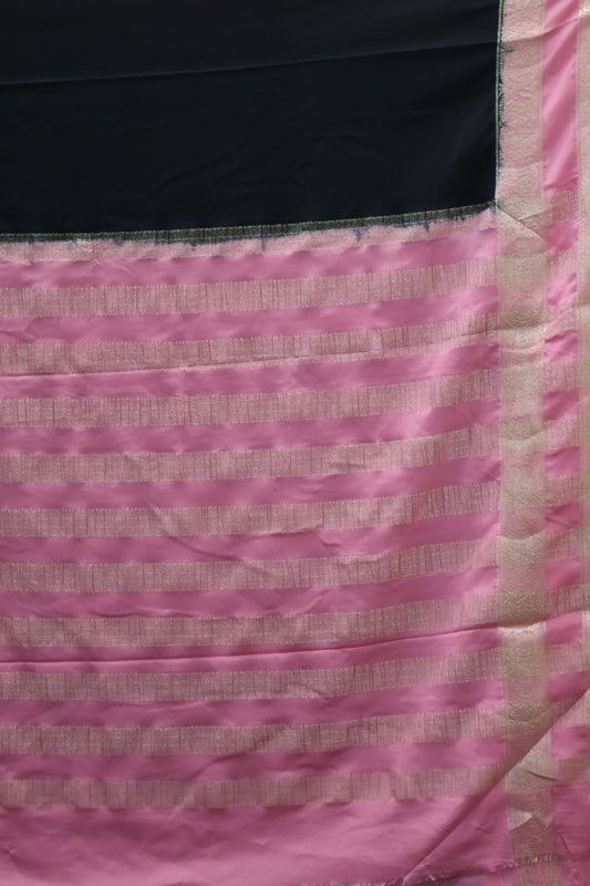 Semi Mysore Silk Saree-Black Pink Double Pattern