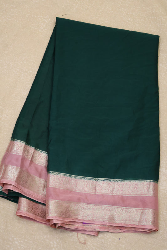 Semi Mysore Silk Saree-Green Dusky Rose