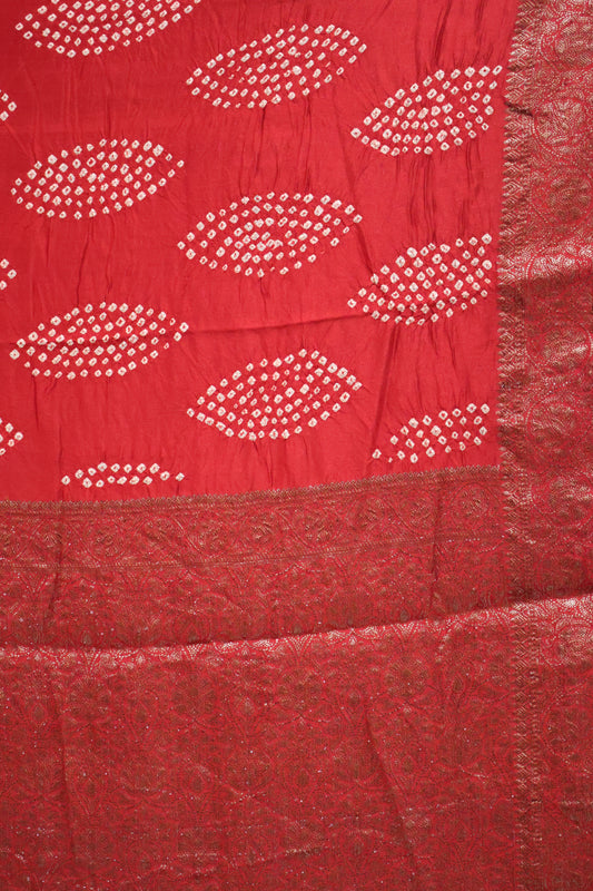 Pure Banarasi Saree Crushed - Red Oval Pattern