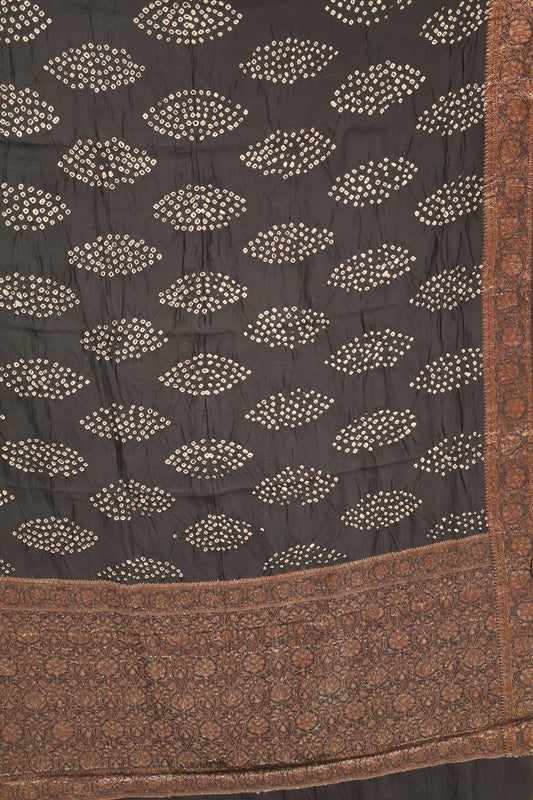 Pure Banarasi Saree Crushed -Black Oval Pattern