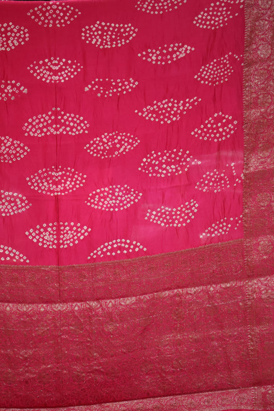 Pure Banarasi Saree Crushed -Pink Oval Pattern