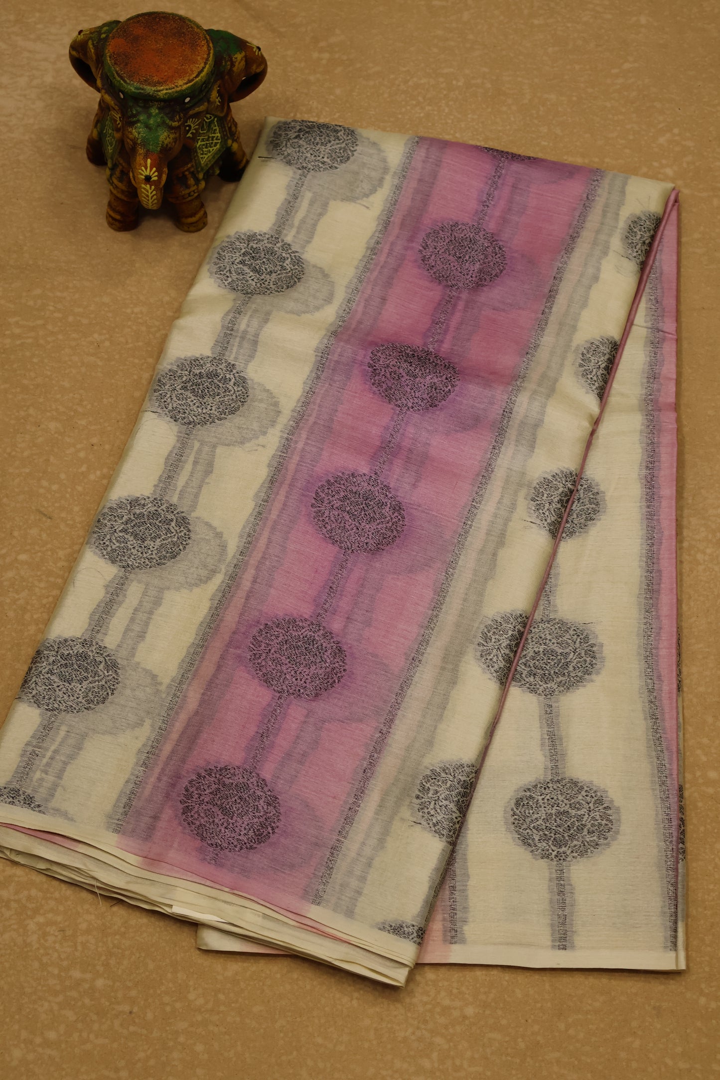 Pure Tussar Saree - Pink lines