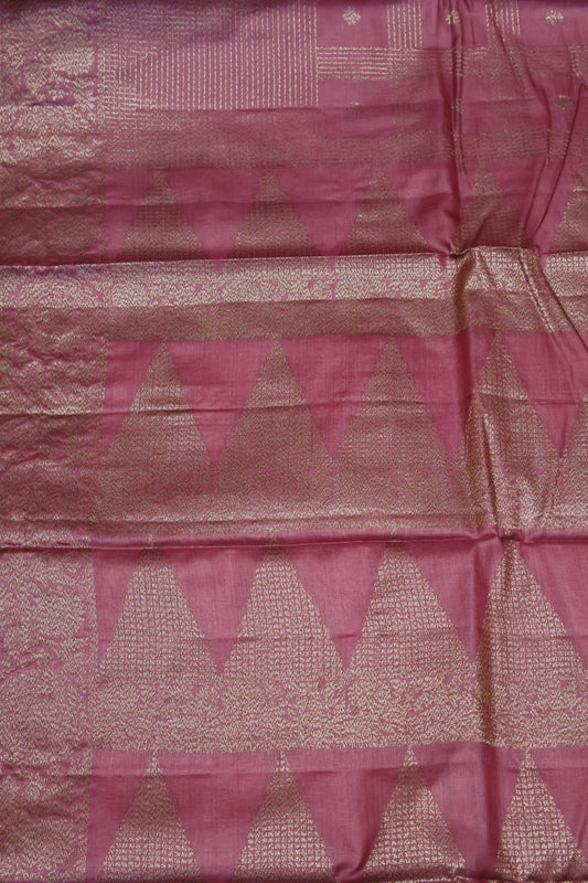 Pure Tussar Saree -Onion Pink Checks