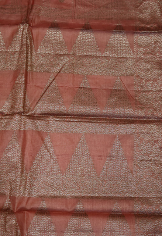 Pure Tussar Saree -Pale Orange Checks