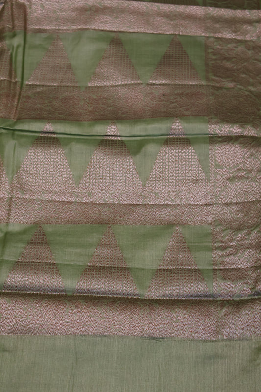 Pure Tussar Saree -Olive Green Checks