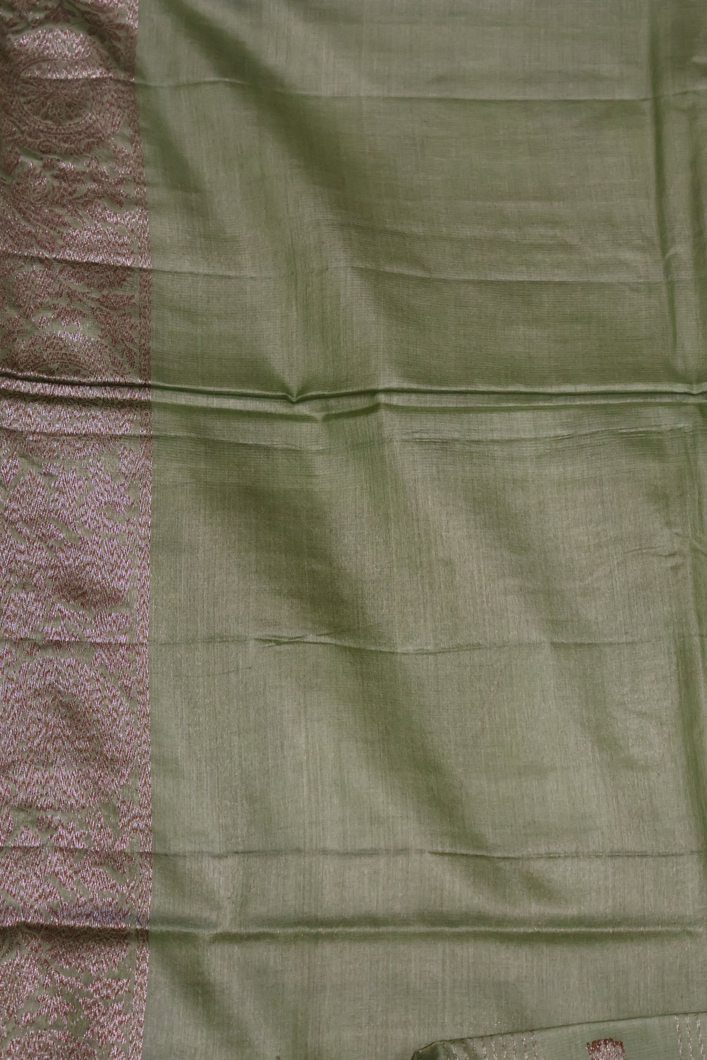 Pure Tussar Saree -Olive Green Checks