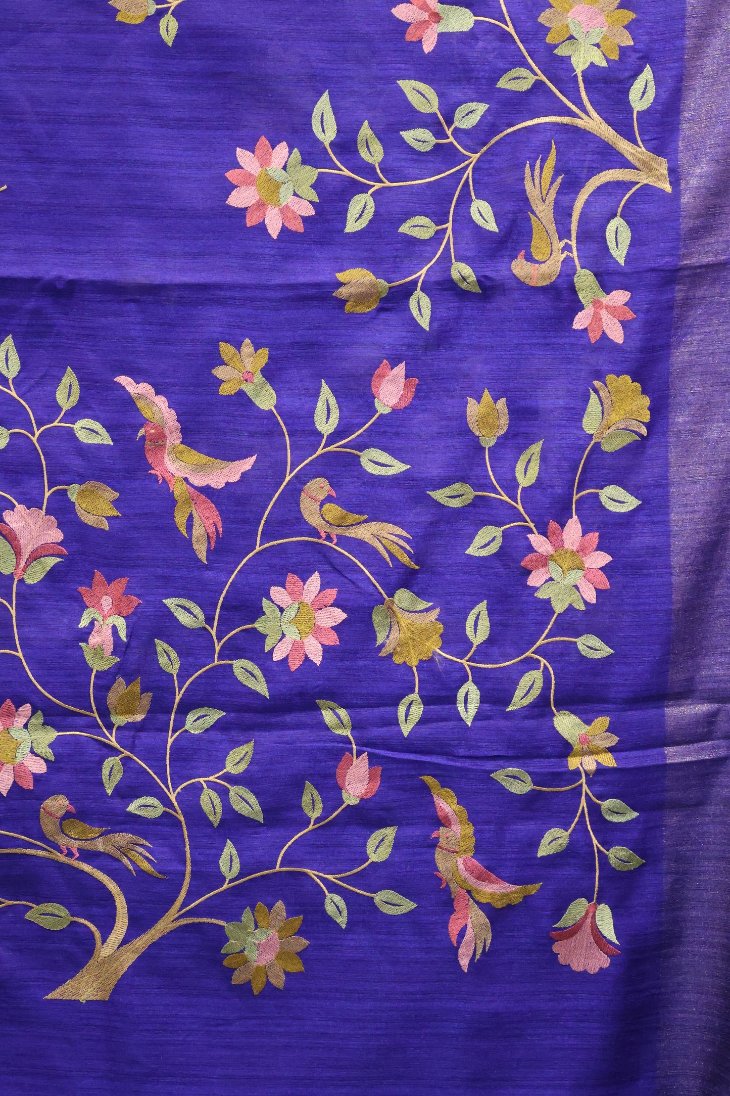 Semi Raw Silk Saree -Blue Parrot Tissue