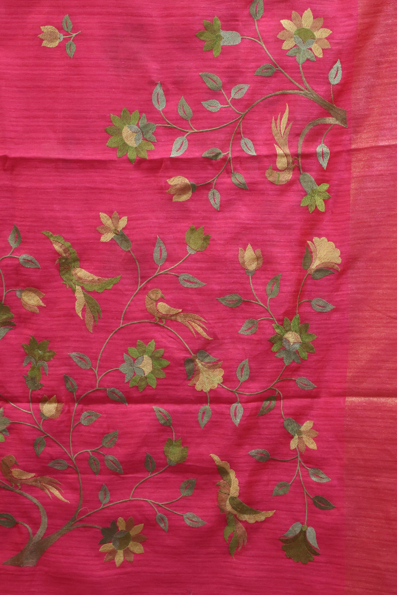 Semi Raw Silk Saree -Pink Parrot Tissue