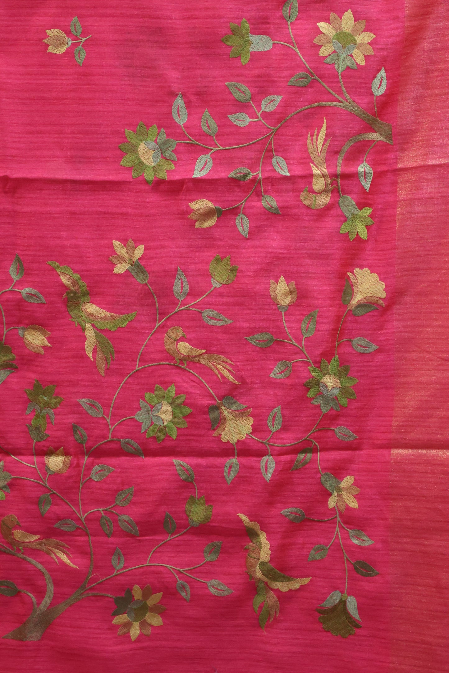 Semi Raw Silk Saree -Pink Parrot Tissue