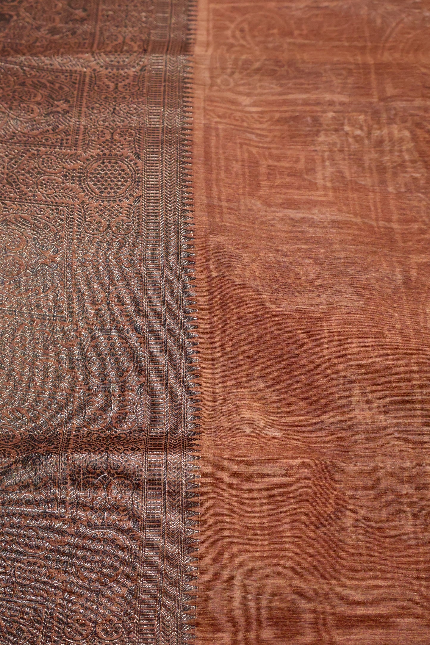 Printed Bamboo Silk Saree-Brown Floral Print