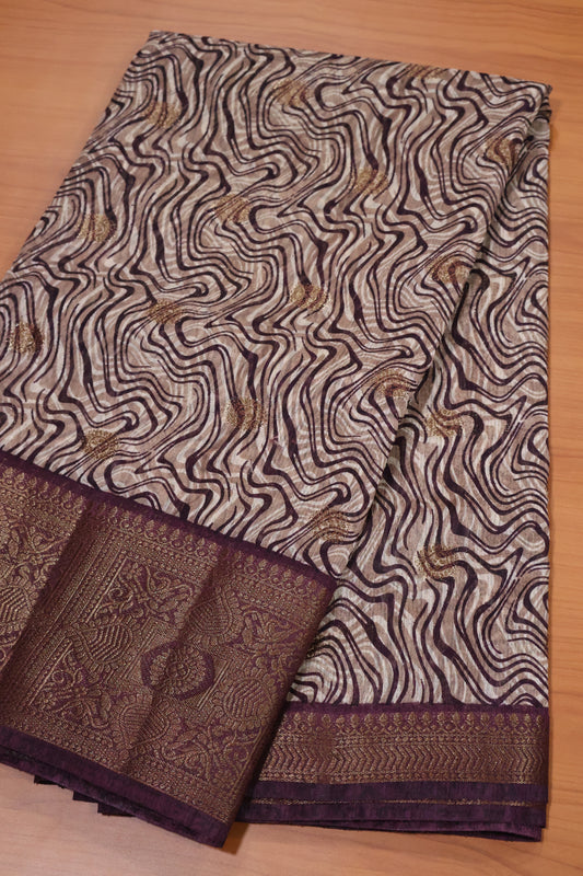 Printed Bamboo Silk Saree-Wine