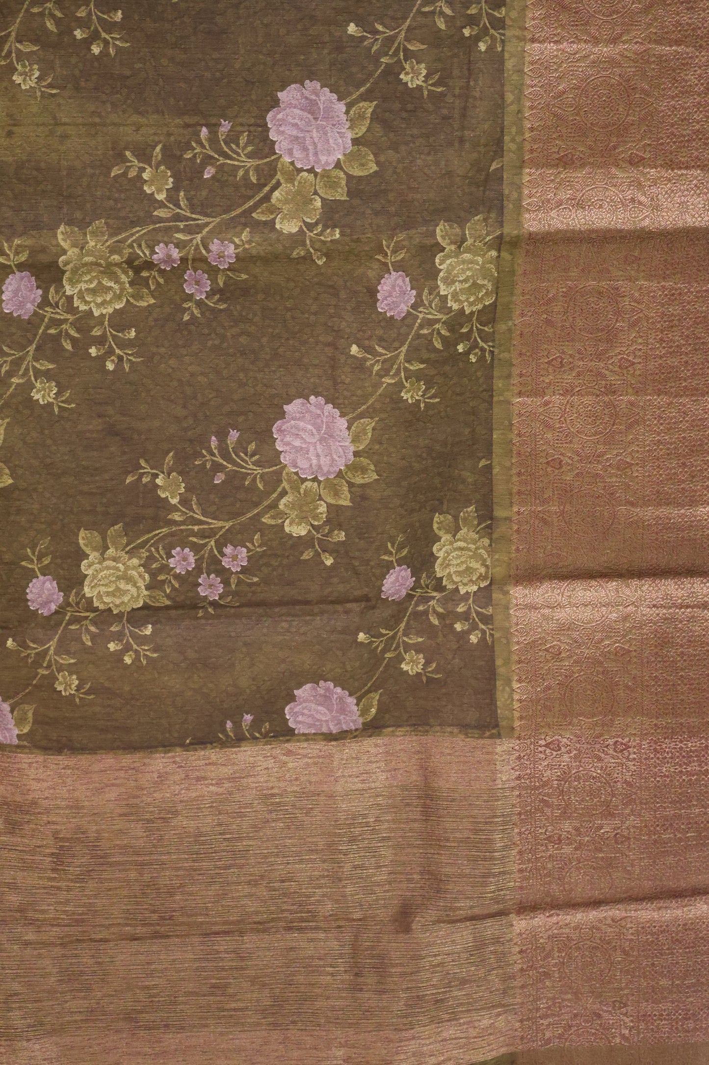 Printed Bamboo Silk Saree-Sage Green