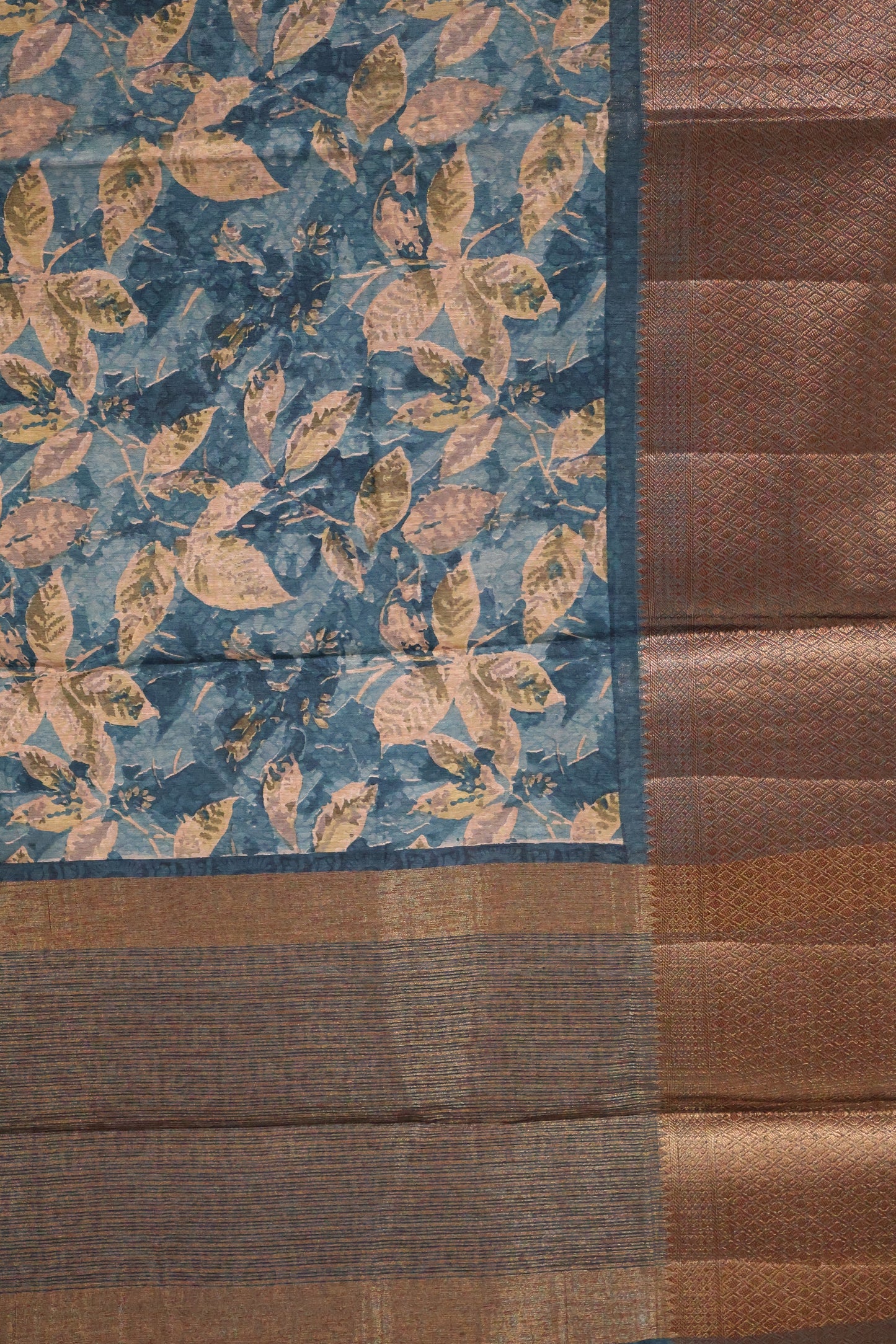Printed Bamboo Silk Saree-Peacock Green