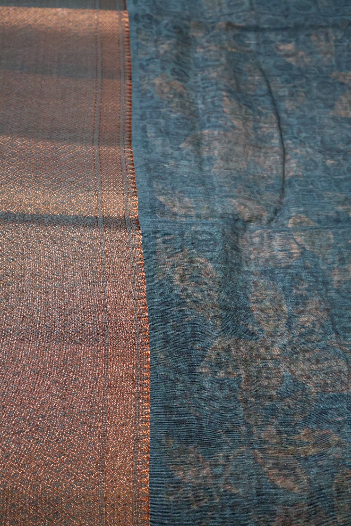 Printed Bamboo Silk Saree-Peacock Green