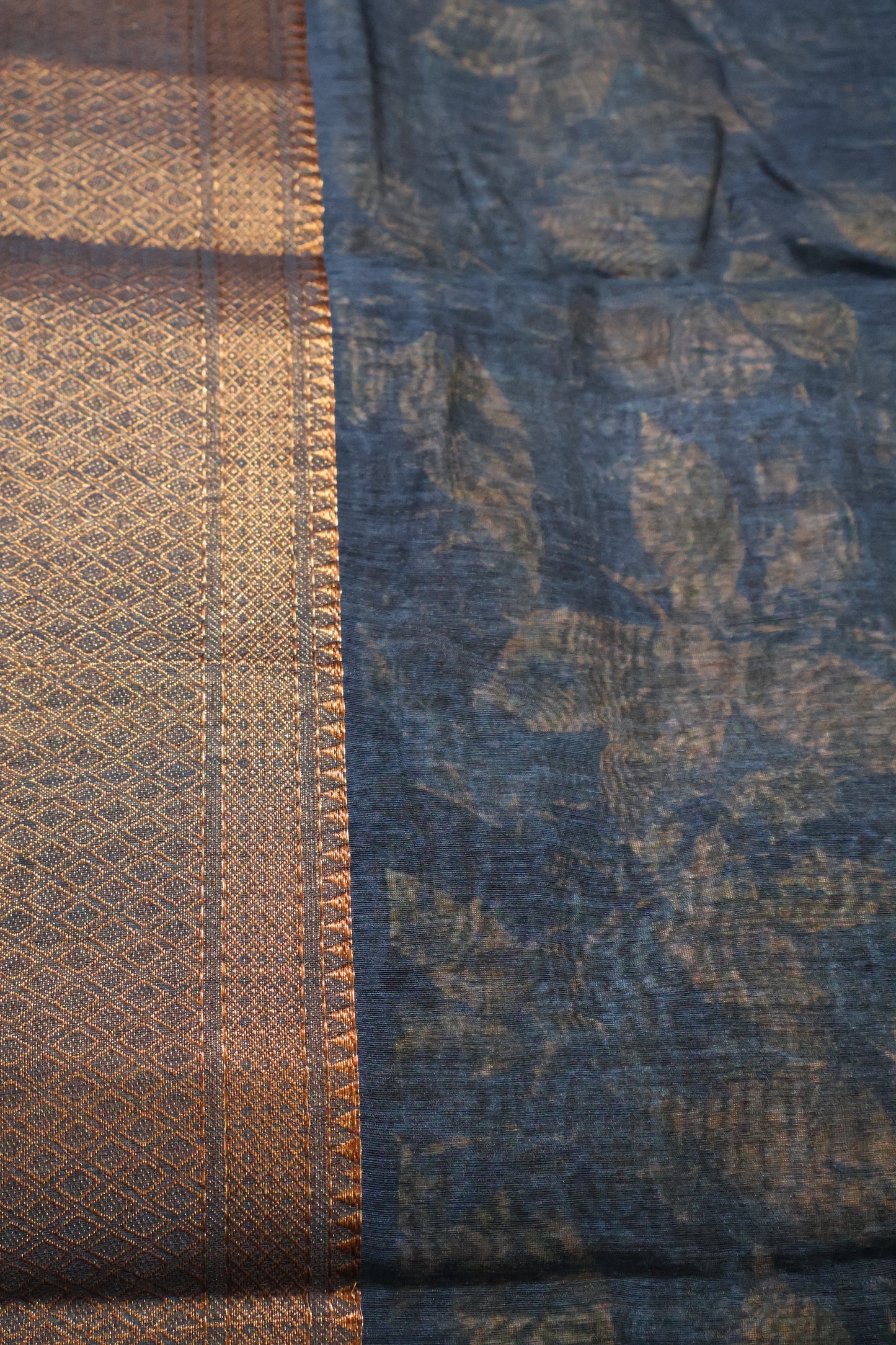 Printed Bamboo Silk Saree-Blue