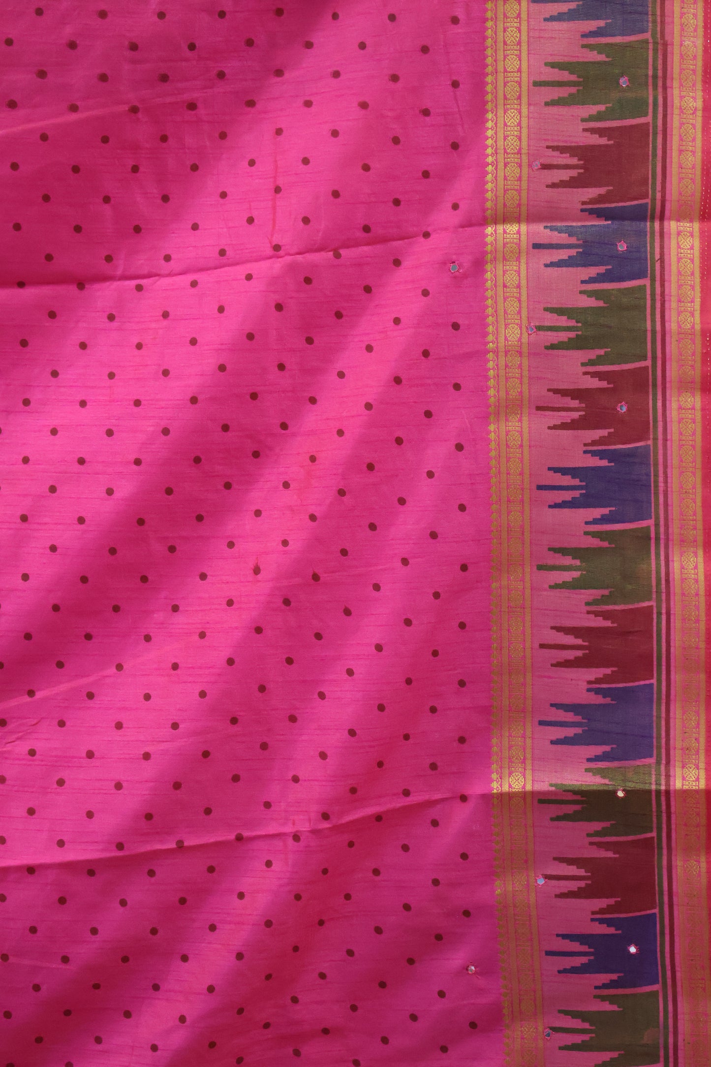Semi Tussar Saree -Pink Temple Tower Border