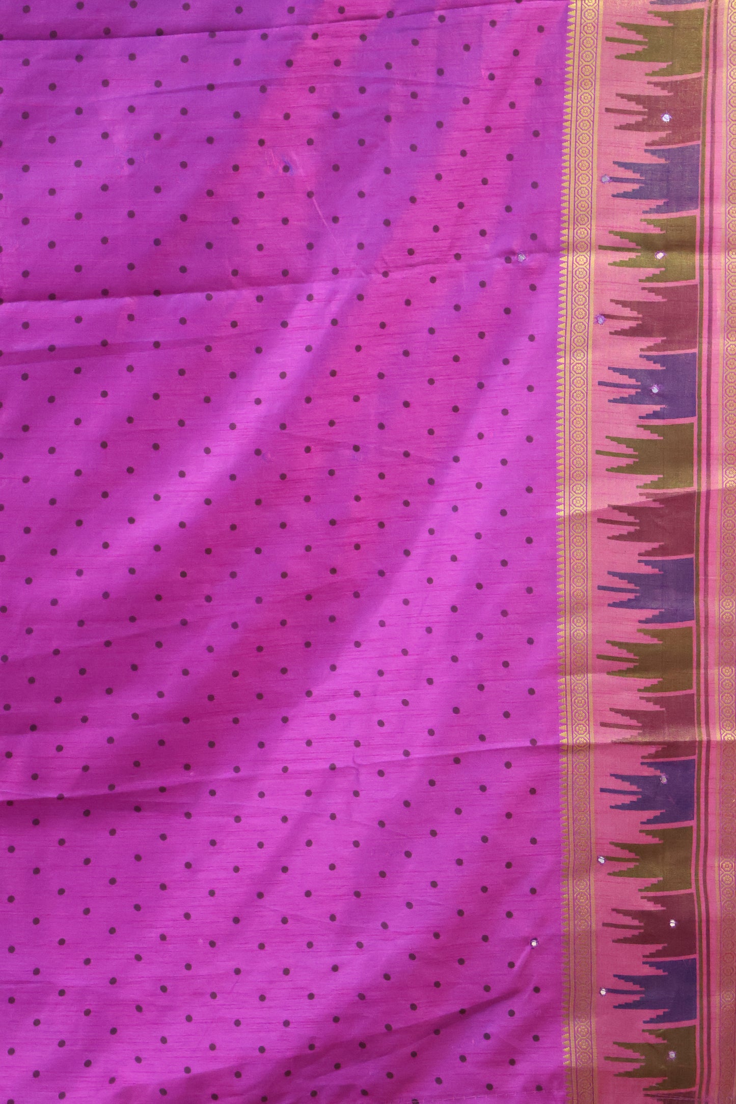 Semi Tussar Saree -Purple Temple Tower Border