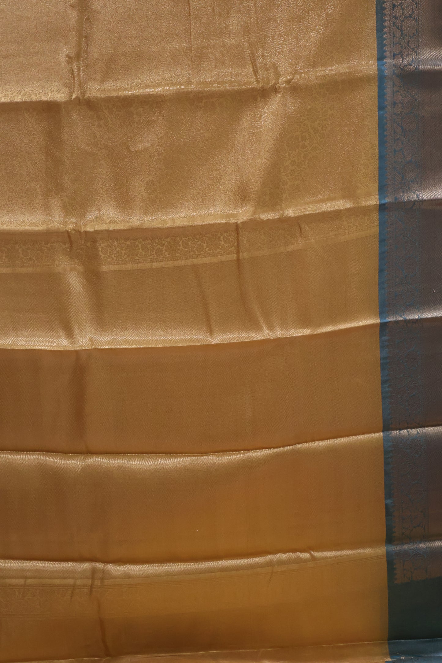 Semi Tussar Saree -Golden Yellow-Green Full Zari