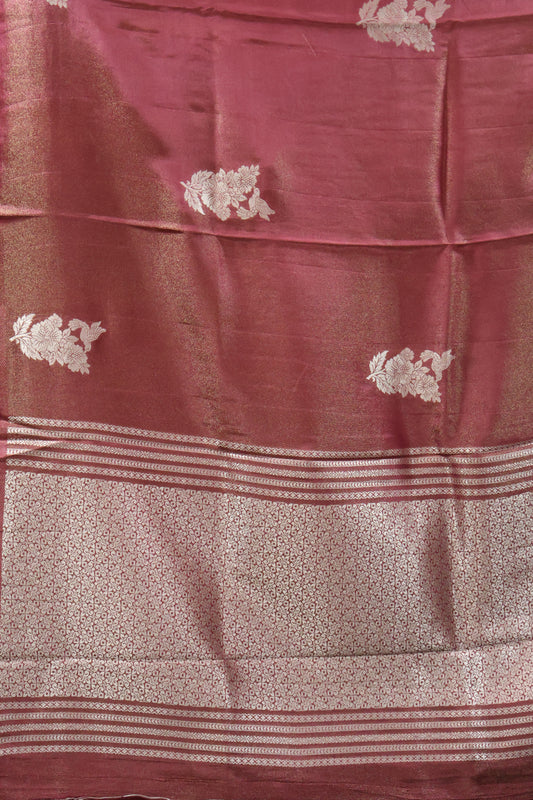 Tissue Silk Saree- Pink Silver Floral Accent