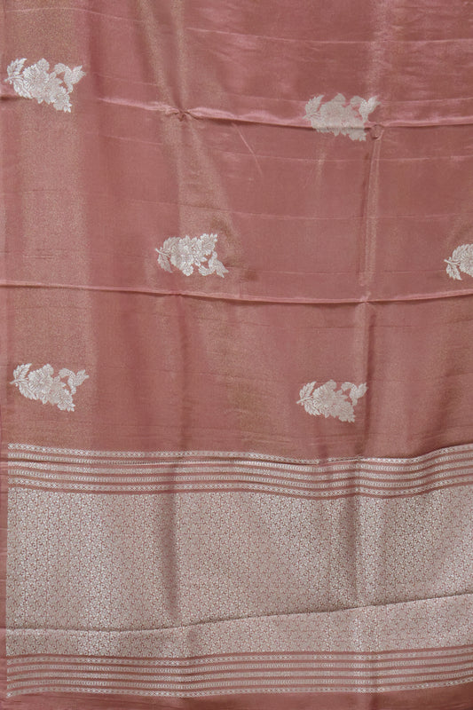 Tissue Silk Saree- Onion Pink Silver Floral Accent