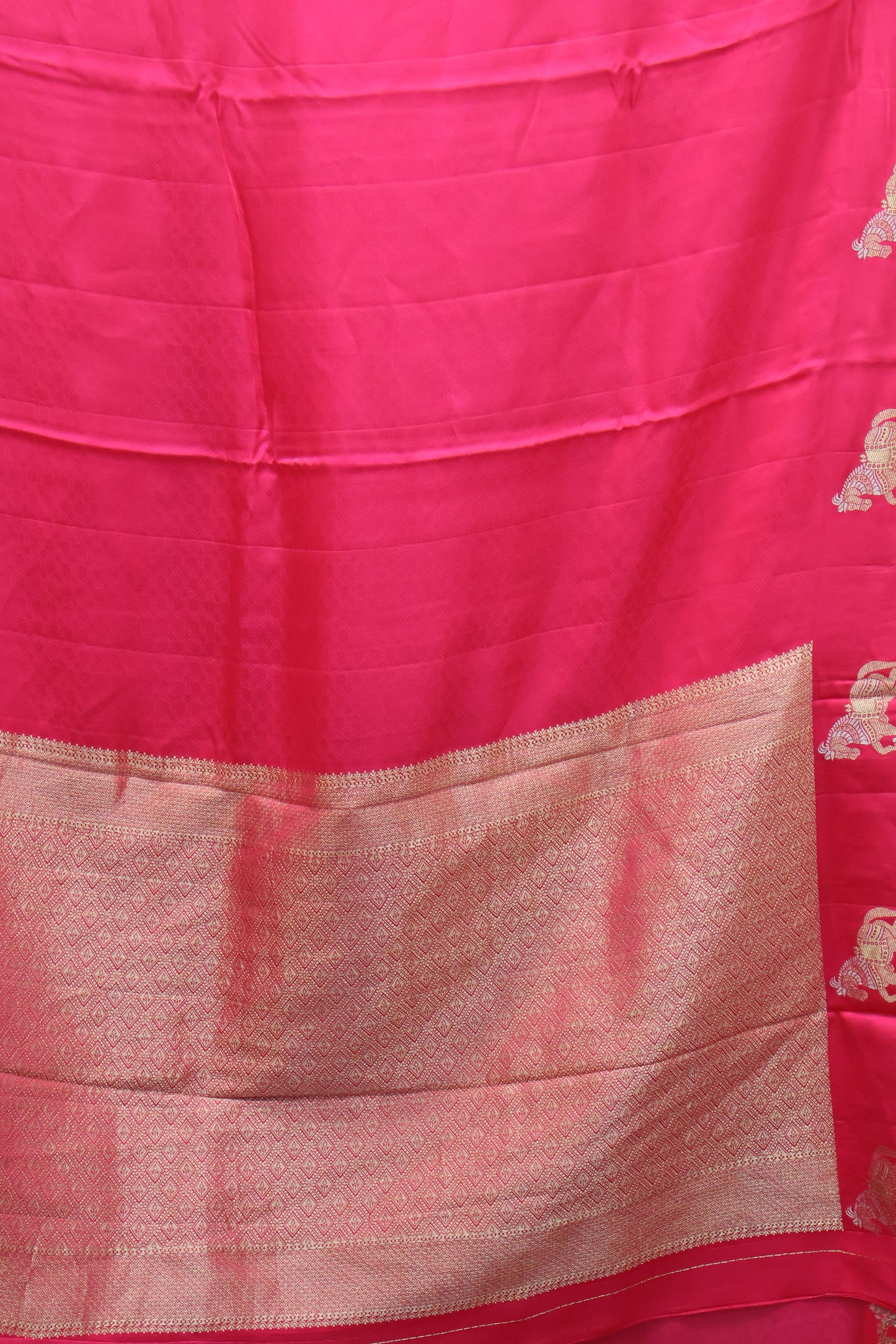 Banarasi Crepe Saree Horse Work -Rani Pink