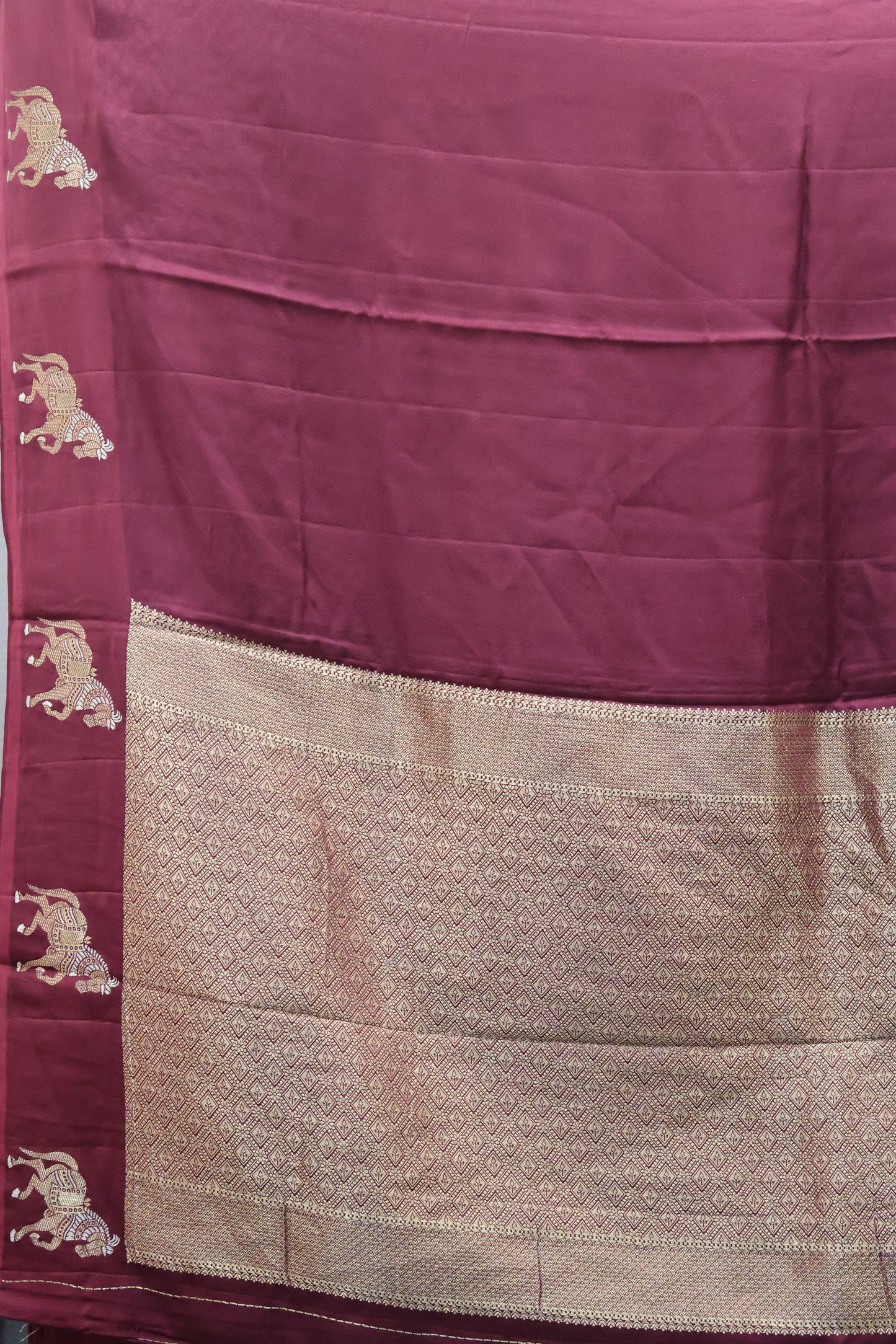 Banarasi Crepe Saree Horse Work -Maroon