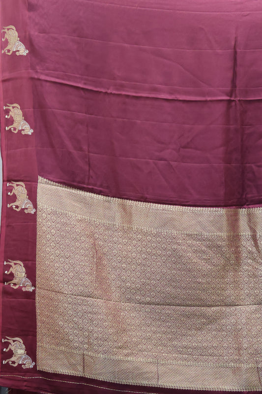 Banarasi Crepe Saree Horse Work -Maroon