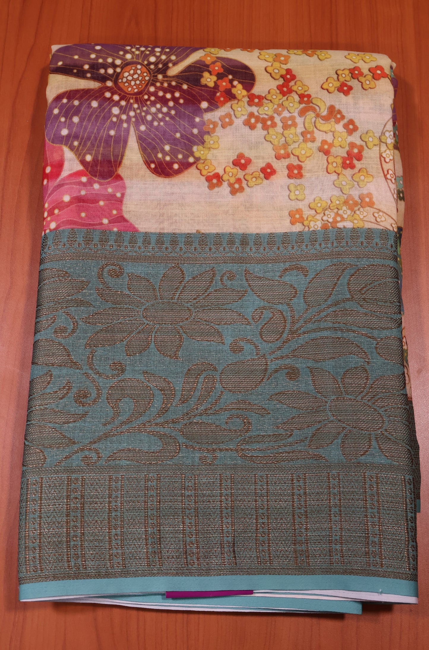 Linen Chanderi Saree-Sea Green Big Border