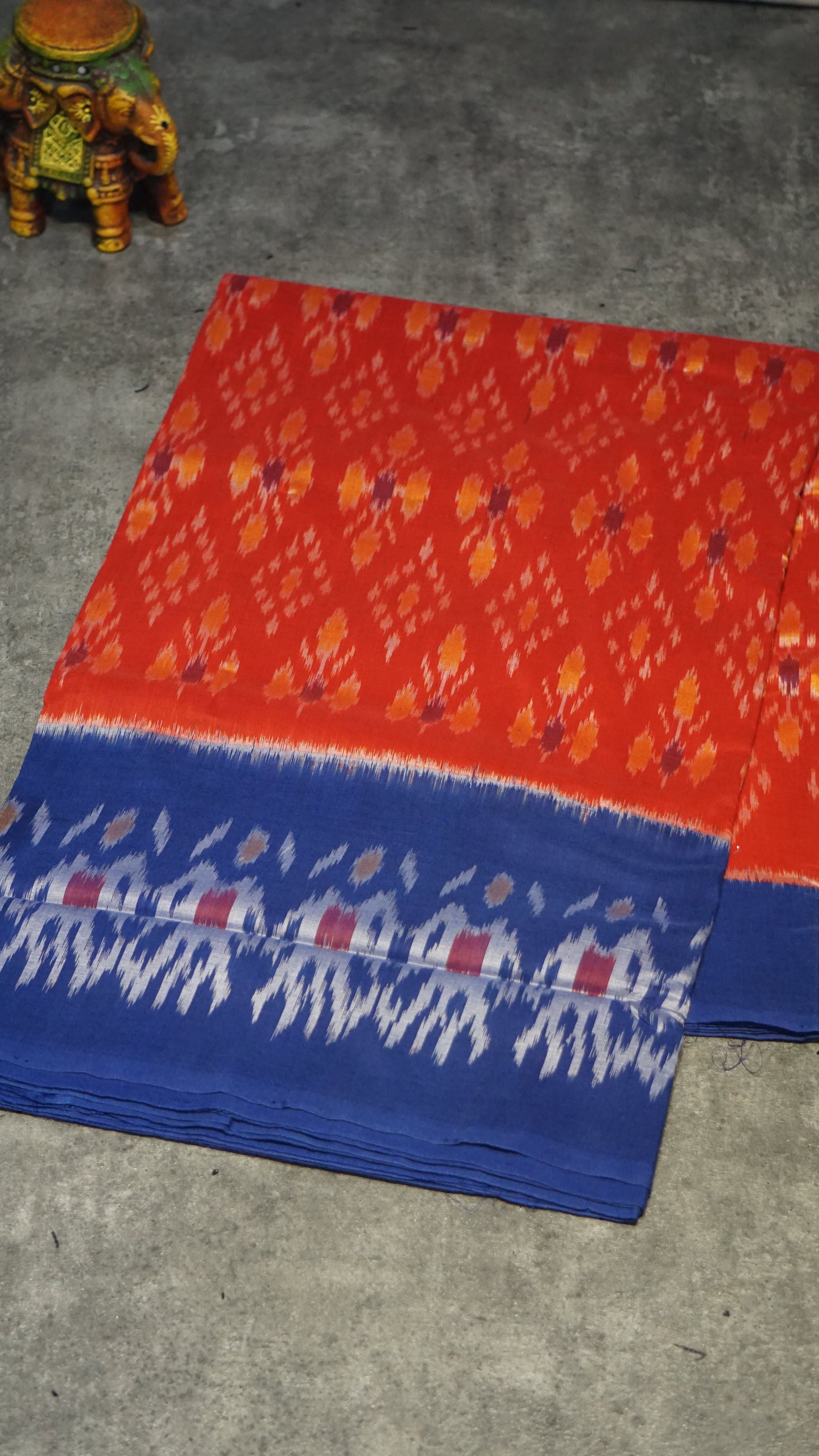 Pochampally Cotton double Ikkat Saree Red - Blue
