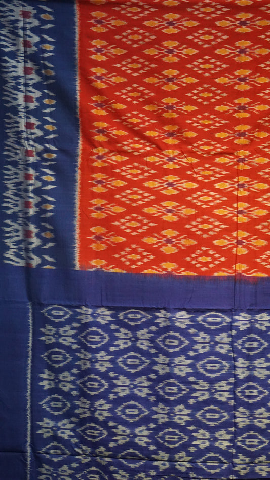 Pochampally Cotton double Ikkat Saree Red - Blue