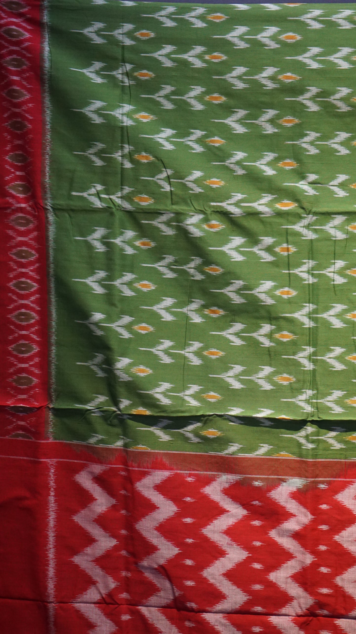 Pochampally Cotton double Ikkat Saree Green - Red
