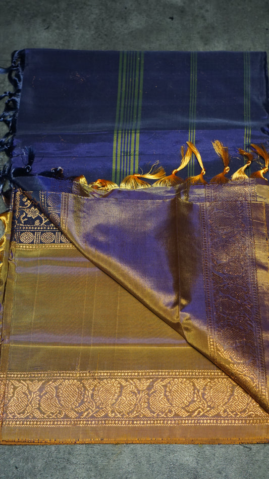 Vazhai Naaru Pattu Saree Vanasingaram Violet - Light Yellow