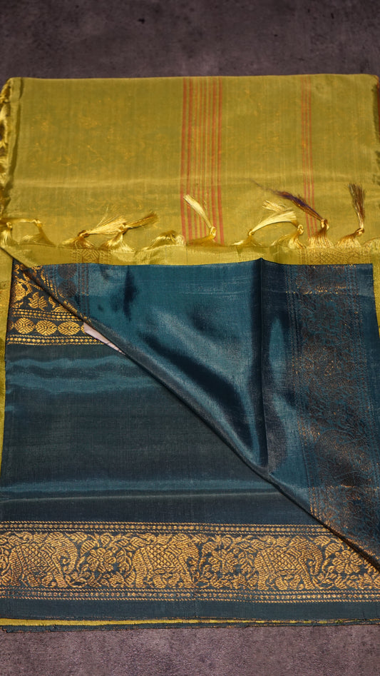 Vazhai Naaru Pattu Saree Vanasingaram Green - Peacock Blue