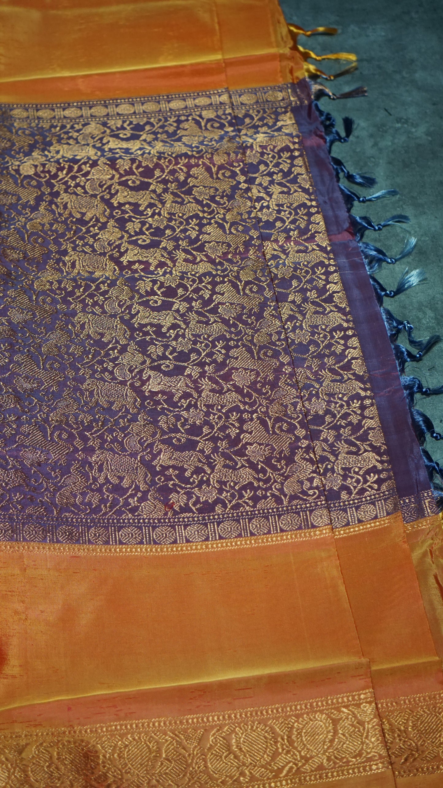 Vazhai Naaru Pattu Saree Vanasingaram Purple - Orange